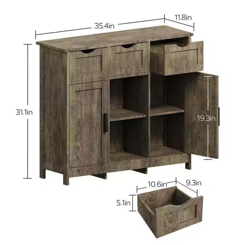 Mobile credenza buffet 35'', mobile bar da caffè in legno con 3 cassetti, console d'ingresso decorativa