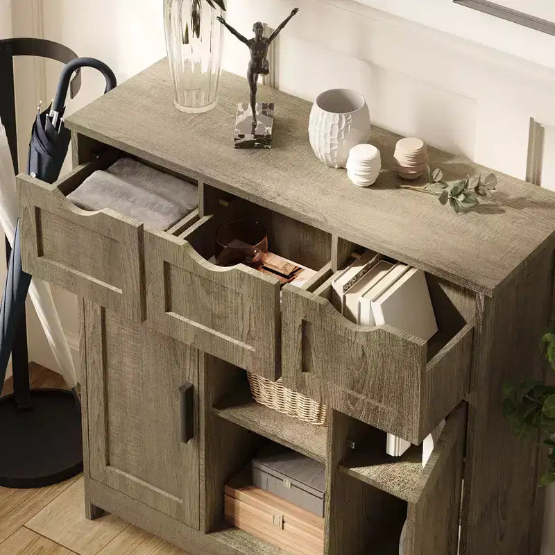 Mobile credenza buffet 35'', mobile bar da caffè in legno con 3 cassetti, console d'ingresso decorativa