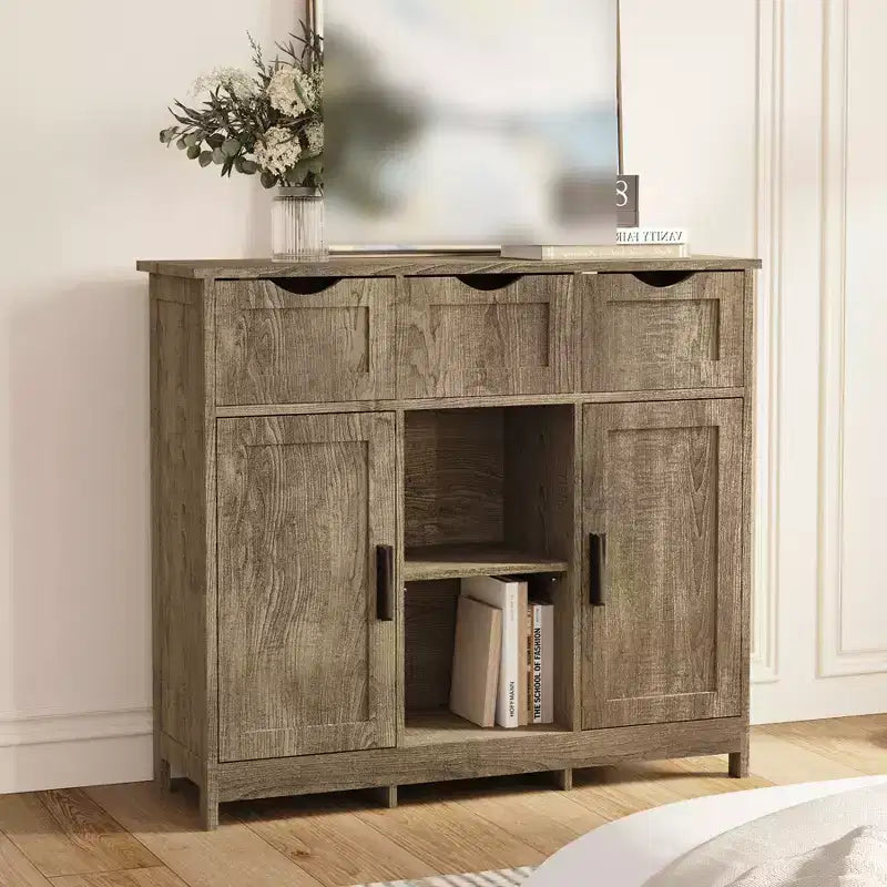 Mobile credenza buffet 35'', mobile bar da caffè in legno con 3 cassetti, console d'ingresso decorativa