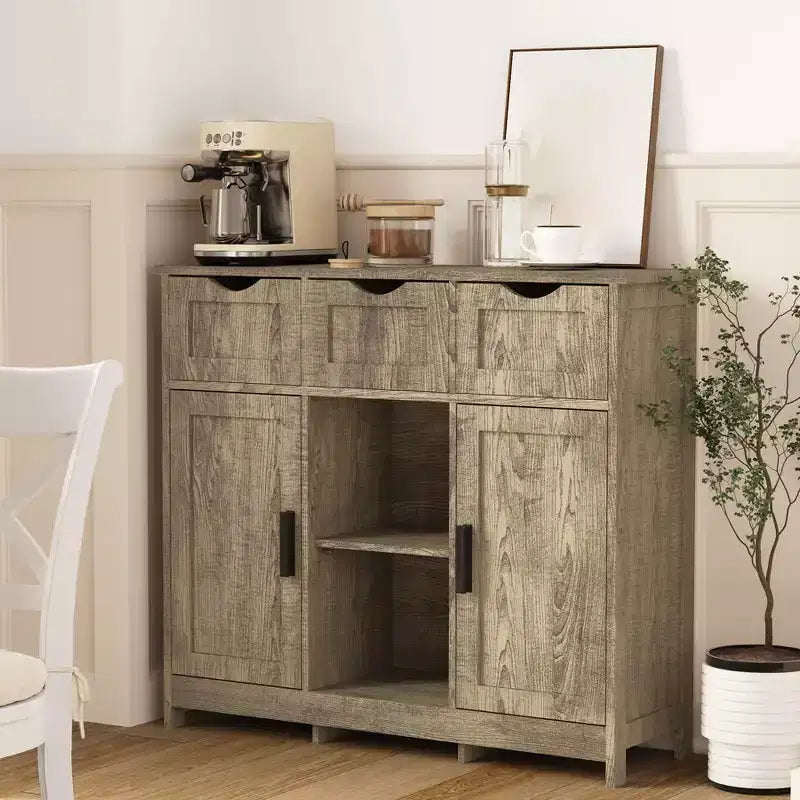 Mobile credenza buffet 35'', mobile bar da caffè in legno con 3 cassetti, console d'ingresso decorativa