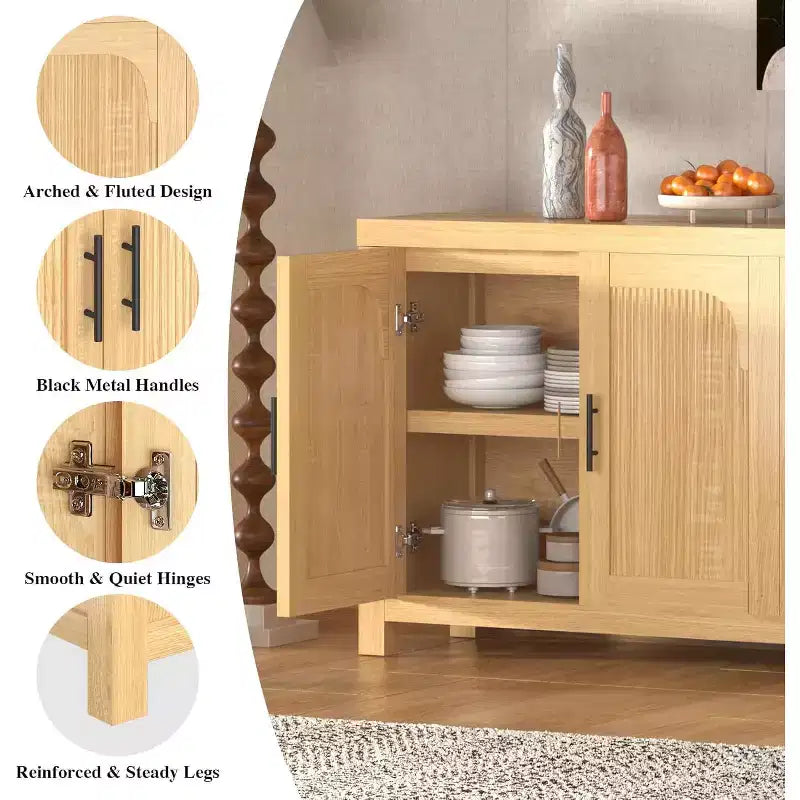 Madia Credenza a 4 Ante da 71 pollici, Mobile Contenitore Scanalato con Gestione Cavi e Ripiani Regolabili, Tavolo Buffet per Cucina