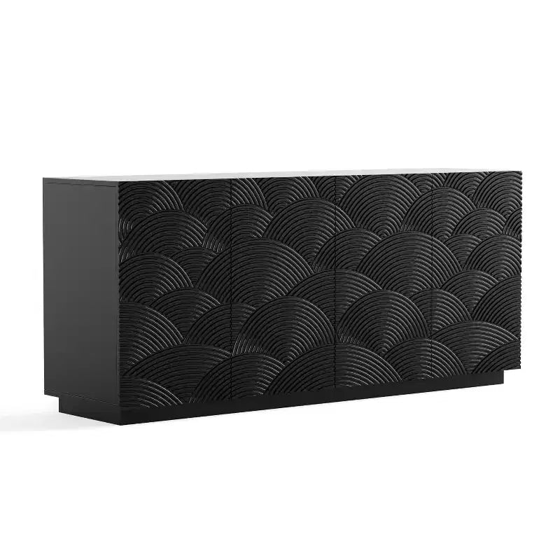 JVNOXK Credenza Moderna a Quattro Ante da 59 Pollici, Mobile Contenitore Rettangolare con Dispositivo Antiribaltamento Indipendente, Adatto per Cucine, Nero