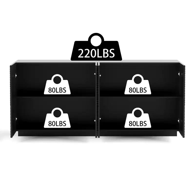 JVNOXK Credenza Moderna a Quattro Ante da 59 Pollici, Mobile Contenitore Rettangolare con Dispositivo Antiribaltamento Indipendente, Adatto per Cucine, Nero