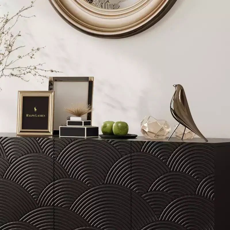 JVNOXK Credenza Moderna a Quattro Ante da 59 Pollici, Mobile Contenitore Rettangolare con Dispositivo Antiribaltamento Indipendente, Adatto per Cucine, Nero