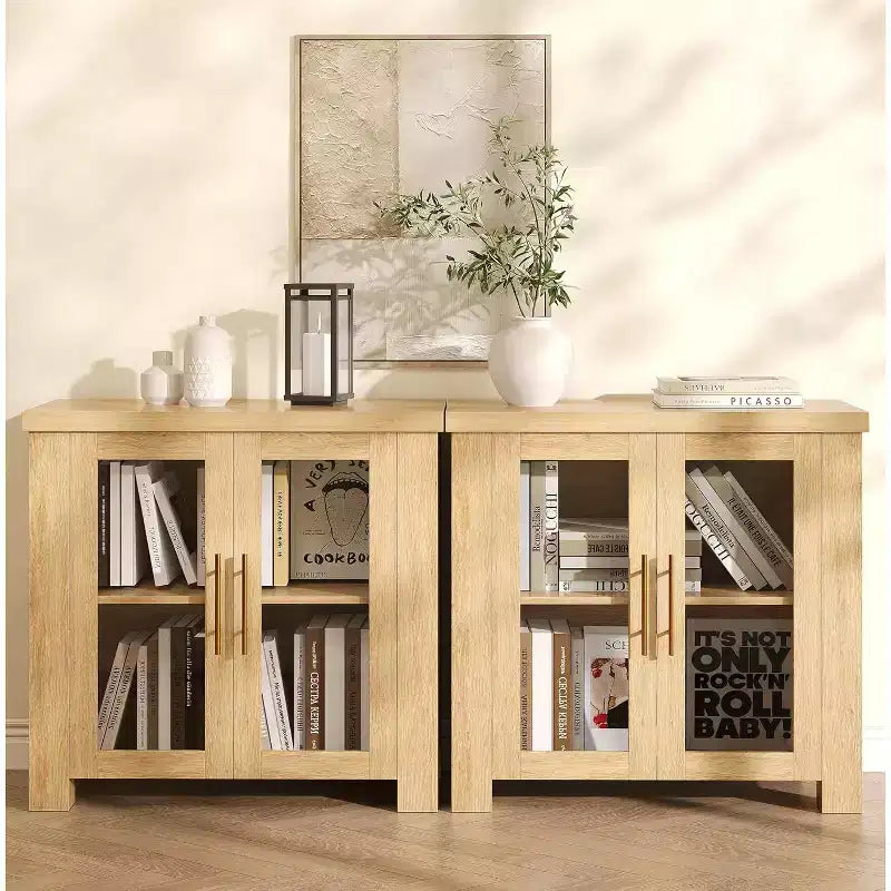 Credenza da cucina a buffet da 33''/59 con ante in vetro temperato - Madia in legno per sala da pranzo e soggiorno