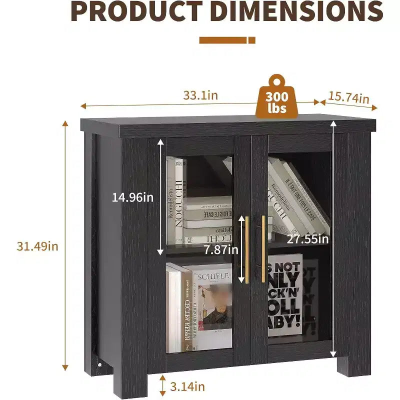 Credenza da cucina a buffet da 33''/59 con ante in vetro temperato - Madia in legno per sala da pranzo e soggiorno