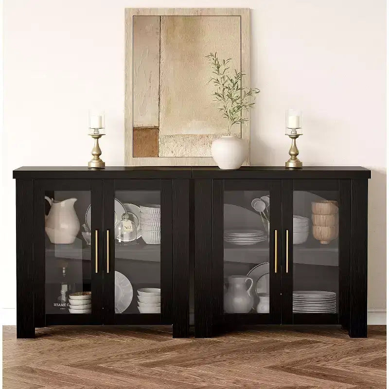 Credenza da cucina a buffet da 33''/59 con ante in vetro temperato - Madia in legno per sala da pranzo e soggiorno