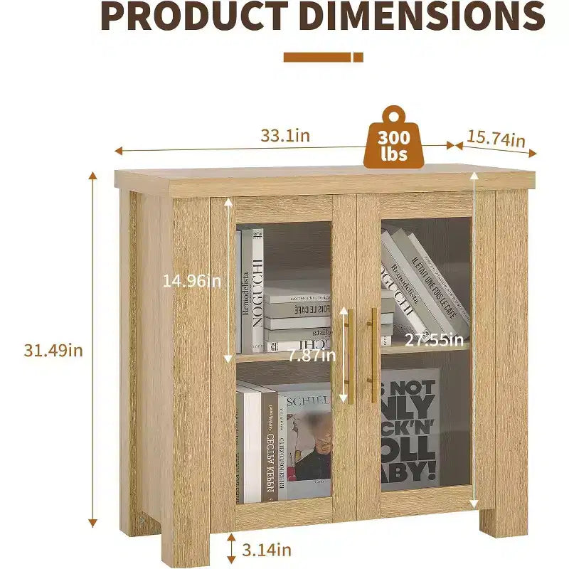 Credenza da cucina a buffet da 33''/59 con ante in vetro temperato - Madia in legno per sala da pranzo e soggiorno