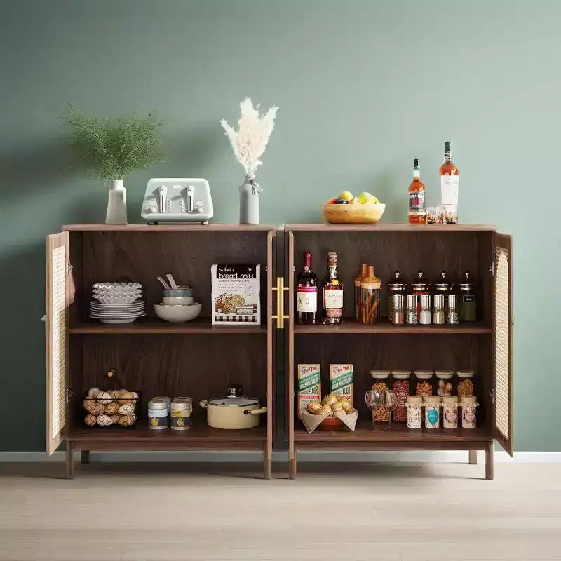Set di 2 Madie Credenze, Mobile Contenitore Accent in Rattan con AnteBrwo