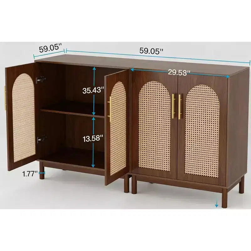 Set di 2 Madie Credenze, Mobile Contenitore Accent in Rattan con AnteBrwo