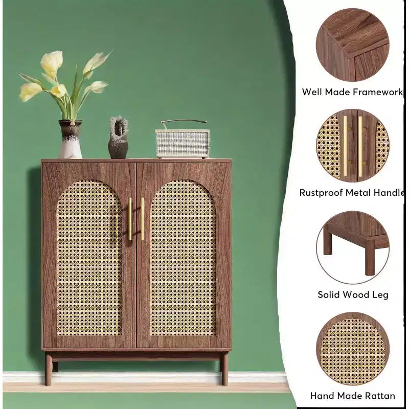 Set di 2 Madie Credenze, Mobile Contenitore Accent in Rattan con AnteBrwo