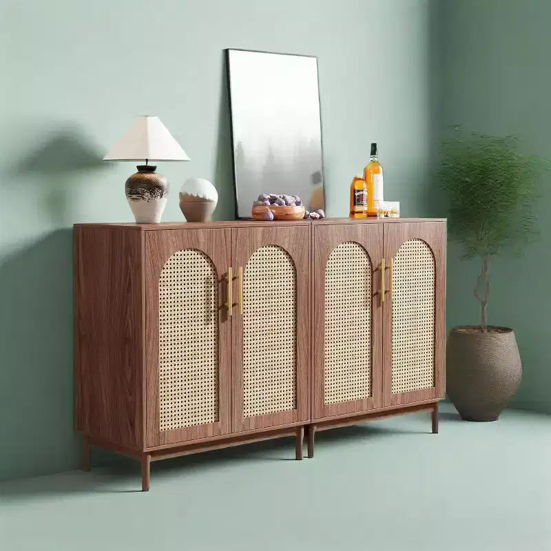 Set di 2 Madie Credenze, Mobile Contenitore Accent in Rattan con AnteBrwo