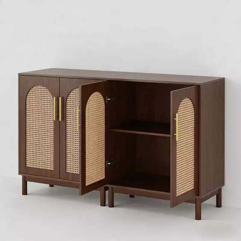 Set di 2 Madie Credenze, Mobile Contenitore Accent in Rattan con AnteBrwo
