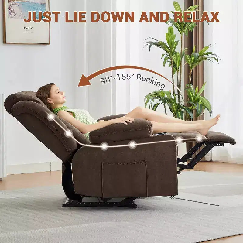 Poltrona Reclinabile Massaggiante Oversize con Calore e Vibrazione, Ampia Poltrona Reclinabile a Dondolo con Tasche Laterali per Soggiorno, Camera da Letto, Home Theater