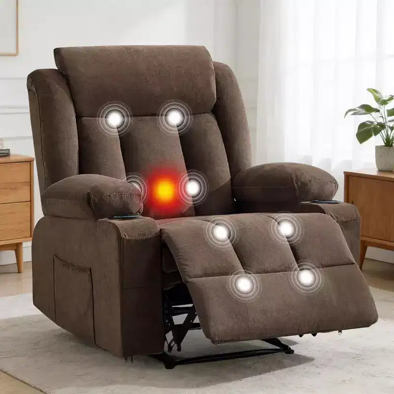 Poltrona Reclinabile Massaggiante Oversize con Calore e Vibrazione, Ampia Poltrona Reclinabile a Dondolo con Tasche Laterali per Soggiorno, Camera da Letto, Home Theater