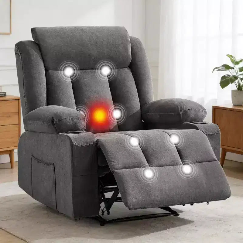 Poltrona Reclinabile Massaggiante Oversize con Calore e Vibrazione, Ampia Poltrona Reclinabile a Dondolo con Tasche Laterali per Soggiorno, Camera da Letto, Home Theater