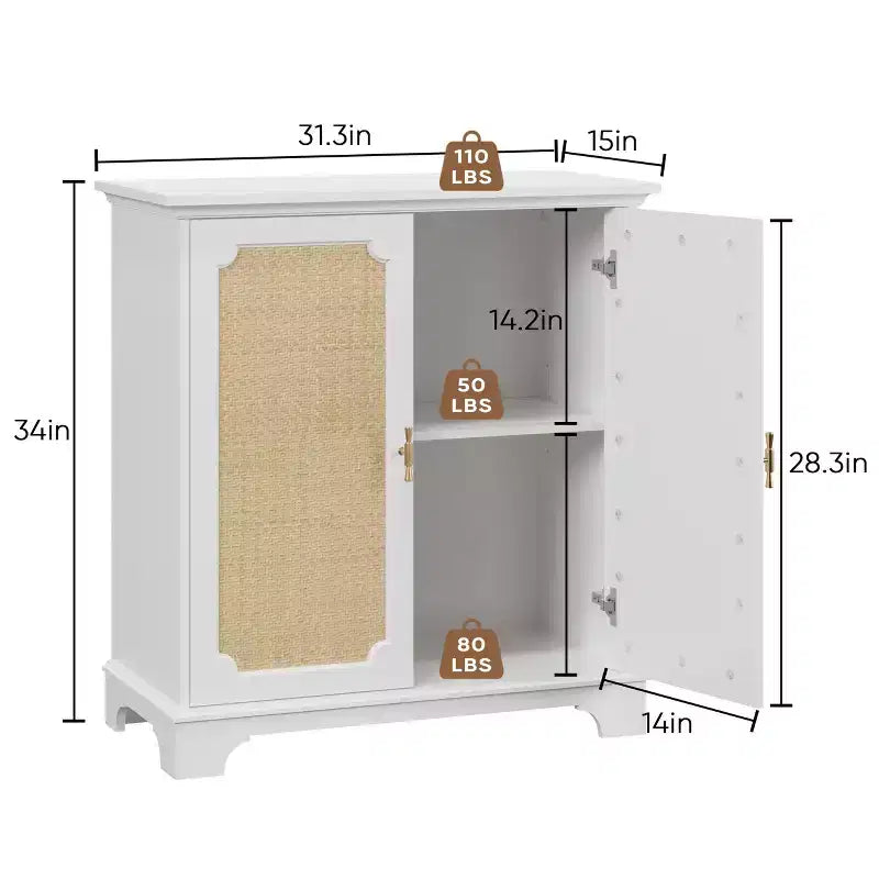 Madia Buffet Credenza da 31", Mobile Bar da Caffè in Legno con Ante in Rattan, Tavolo Consolle da Ingresso, Mobile Contenitore a Terra