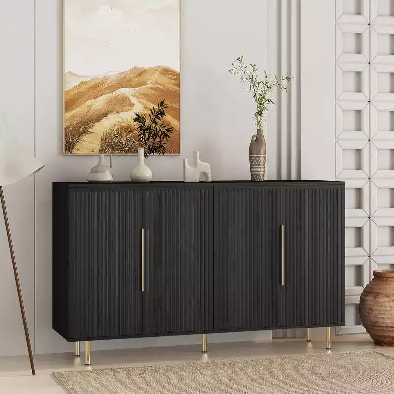 JVNOXK Credenza a incasso grande in stile moderno da 56 pollici con spazio di archiviazione, ripiani regolabili, può fungere da mobile decorativo, nero