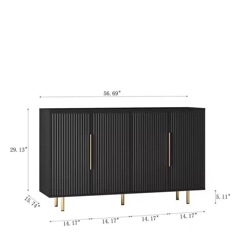 JVNOXK Credenza a incasso grande in stile moderno da 56 pollici con spazio di archiviazione, ripiani regolabili, può fungere da mobile decorativo, nero