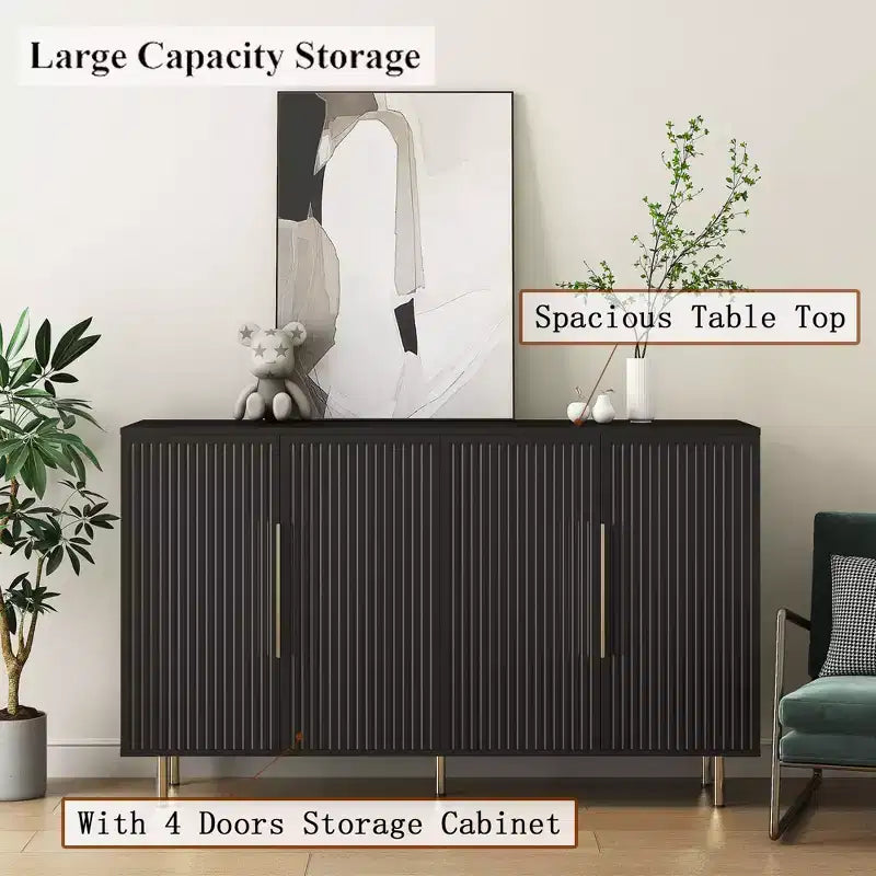 JVNOXK Credenza a incasso grande in stile moderno da 56 pollici con spazio di archiviazione, ripiani regolabili, può fungere da mobile decorativo, nero
