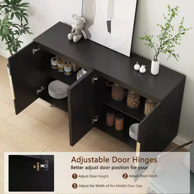JVNOXK Credenza a incasso grande in stile moderno da 56 pollici con spazio di archiviazione, ripiani regolabili, può fungere da mobile decorativo, nero