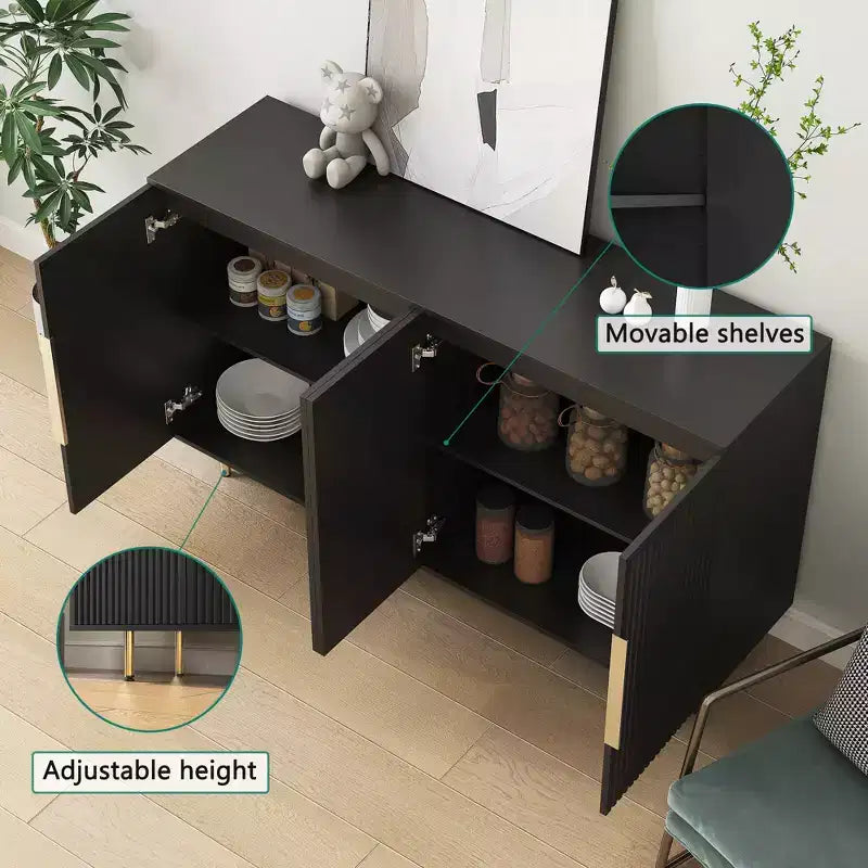 JVNOXK Credenza a incasso grande in stile moderno da 56 pollici con spazio di archiviazione, ripiani regolabili, può fungere da mobile decorativo, nero