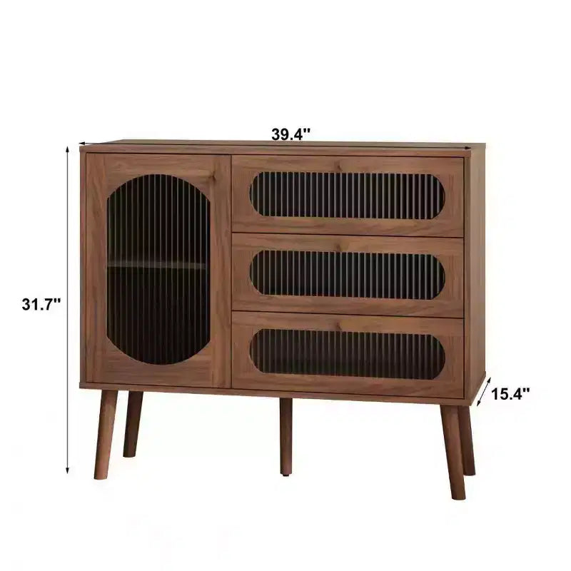 Mobiletto Vintage con Anta in Vetro, Gambe in Legno Massello, Piccola Credenza per Soggiorno, Ingresso o Corridoio-Panipeachy