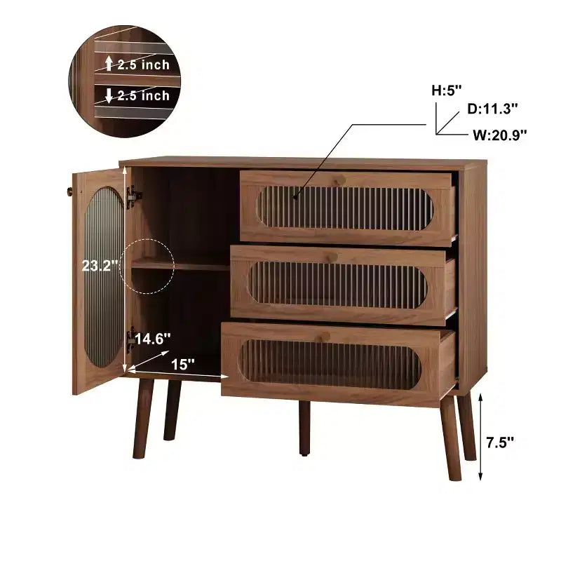 Mobiletto Vintage con Anta in Vetro, Gambe in Legno Massello, Piccola Credenza per Soggiorno, Ingresso o Corridoio-Panipeachy