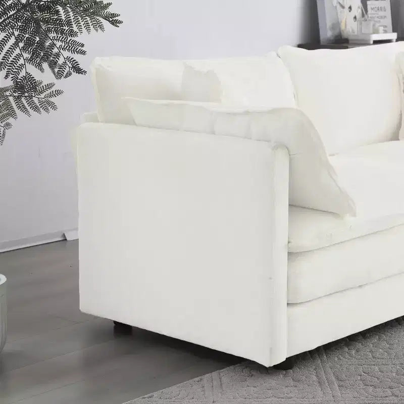 MAYEERTY Divano componibile a L di grandi dimensioni con rivestimento comodo e modulare, con pouf per soggiorno, colore bianco
