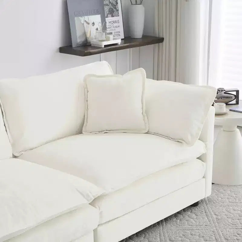 MAYEERTY Divano componibile a L di grandi dimensioni con rivestimento comodo e modulare, con pouf per soggiorno, colore bianco
