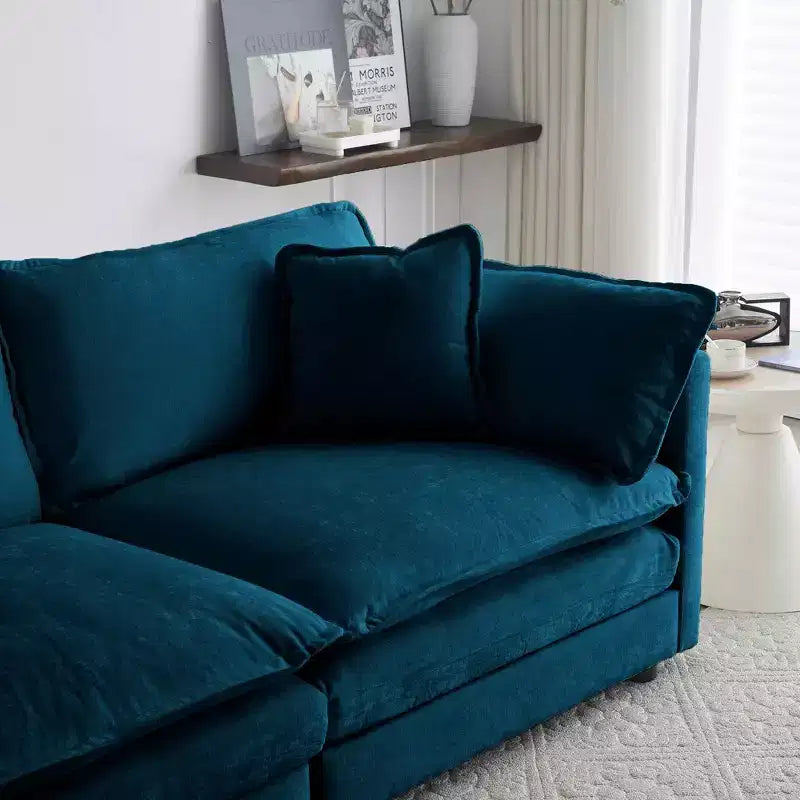 Divano sezionale a L modulare MAYEERTY con combinazione libera e pouf reversibile, oversize, per soggiorno, blu