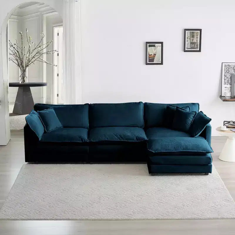 Divano sezionale a L modulare MAYEERTY con combinazione libera e pouf reversibile, oversize, per soggiorno, blu