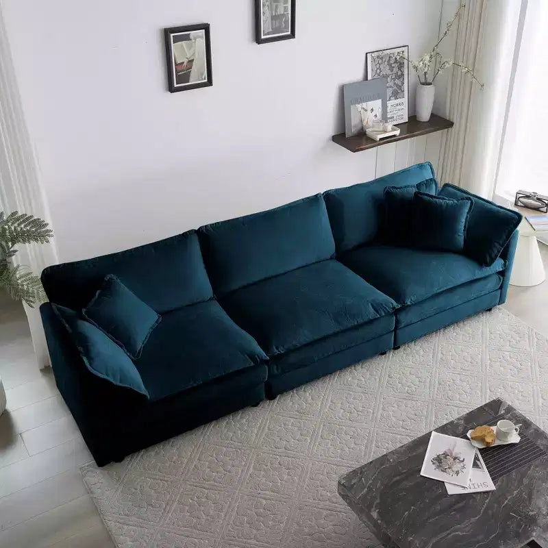 Divano sezionale a L modulare MAYEERTY con combinazione libera e pouf reversibile, oversize, per soggiorno, blu