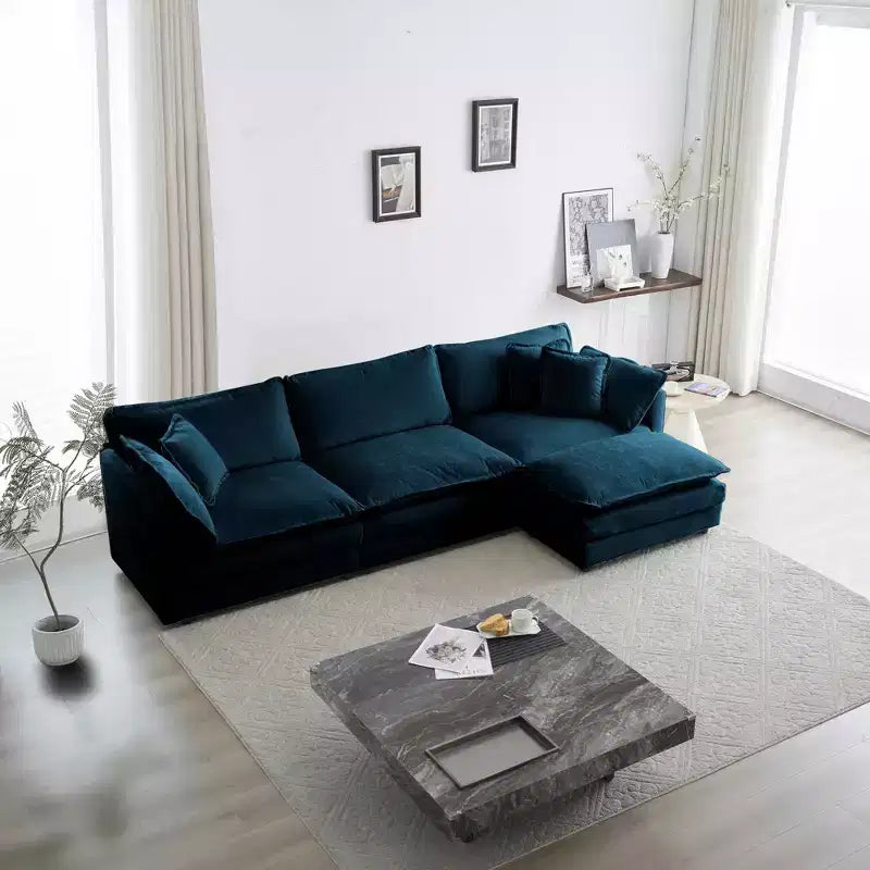 Divano sezionale a L modulare MAYEERTY con combinazione libera e pouf reversibile, oversize, per soggiorno, blu