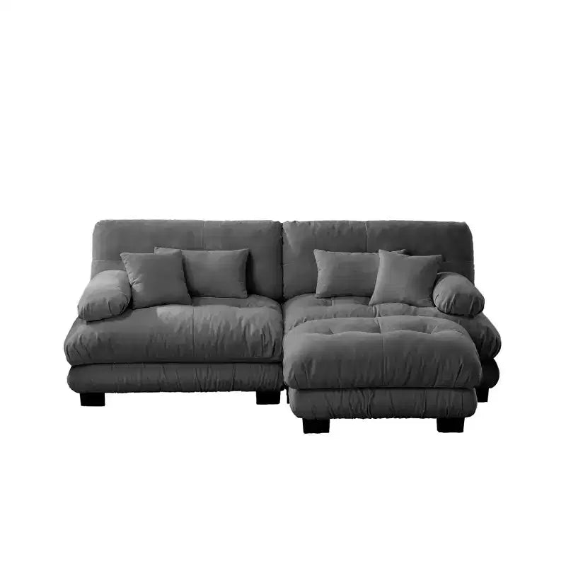 MAYEERTY Divano sezionale Cloud con 2 posti 2 cuscini lombari 2 cuscini decorativi Divano imbottito con braccioli larghi per soggiorno Grigio