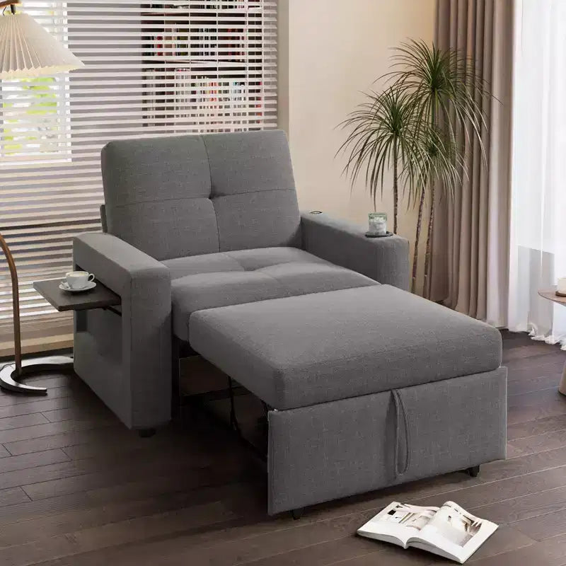 Dyonery 42.5 Canapé-lit convertible avec lit gigogne, fauteuil inclinable 3-en-1 avec dossier réglable, ports USB et tablette latérale