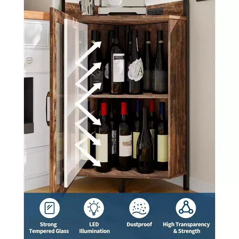 Mobile da Bar Caffetteria, Mobile Buffet Rustico con Anta Scorrevole a Fienile, Mobile Bar con Presa di Corrente Tipo C e USB, Mobile Vini con Portabottiglie per 9 Bottiglie e Portacalici
