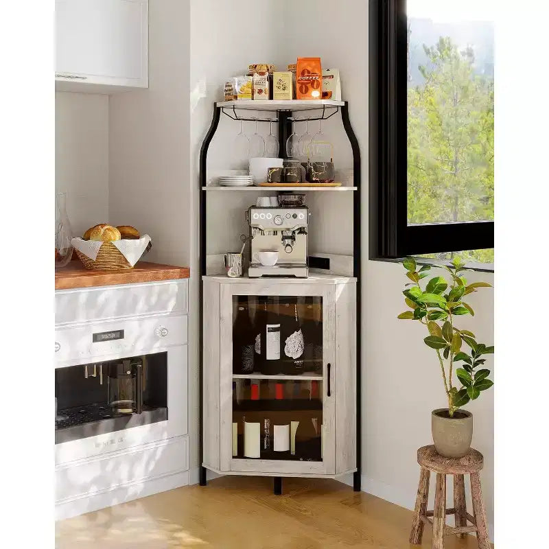 Mobile da Bar Caffetteria, Mobile Buffet Rustico con Anta Scorrevole a Fienile, Mobile Bar con Presa di Corrente Tipo C e USB, Mobile Vini con Portabottiglie per 9 Bottiglie e Portacalici