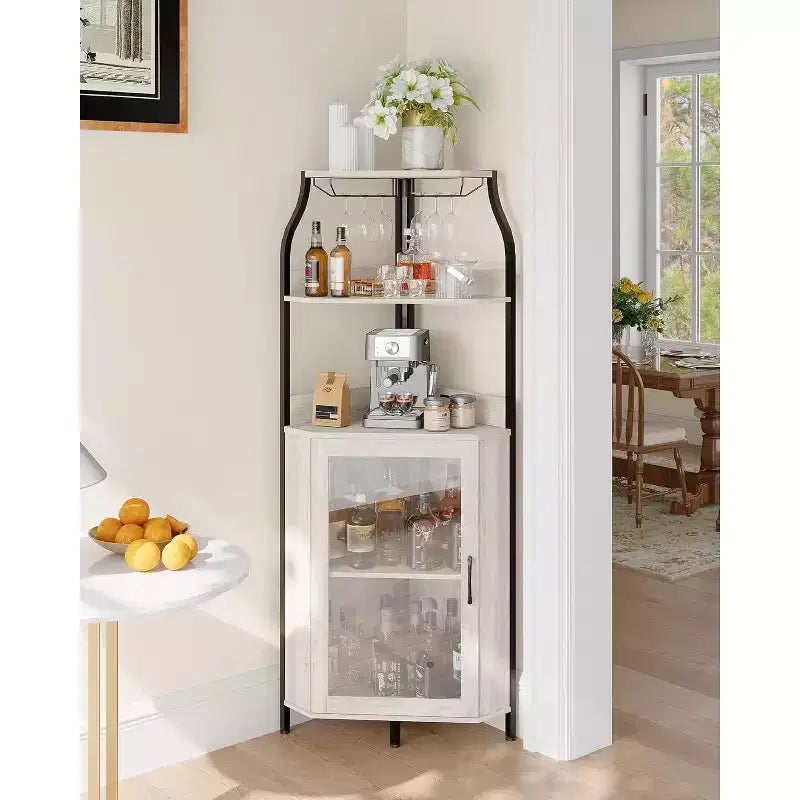 Mobile da Bar Caffetteria, Mobile Buffet Rustico con Anta Scorrevole a Fienile, Mobile Bar con Presa di Corrente Tipo C e USB, Mobile Vini con Portabottiglie per 9 Bottiglie e Portacalici