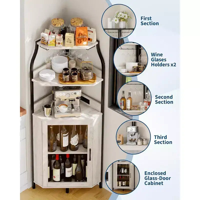 Mobile da Bar Caffetteria, Mobile Buffet Rustico con Anta Scorrevole a Fienile, Mobile Bar con Presa di Corrente Tipo C e USB, Mobile Vini con Portabottiglie per 9 Bottiglie e Portacalici