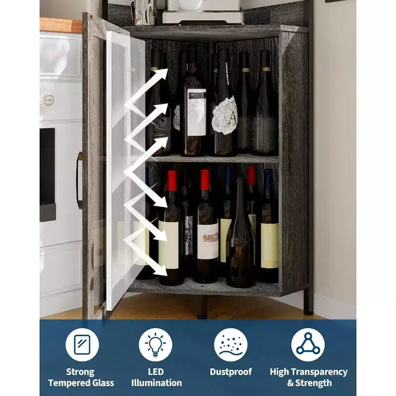 Mobile da Bar Caffetteria, Mobile Buffet Rustico con Anta Scorrevole a Fienile, Mobile Bar con Presa di Corrente Tipo C e USB, Mobile Vini con Portabottiglie per 9 Bottiglie e Portacalici