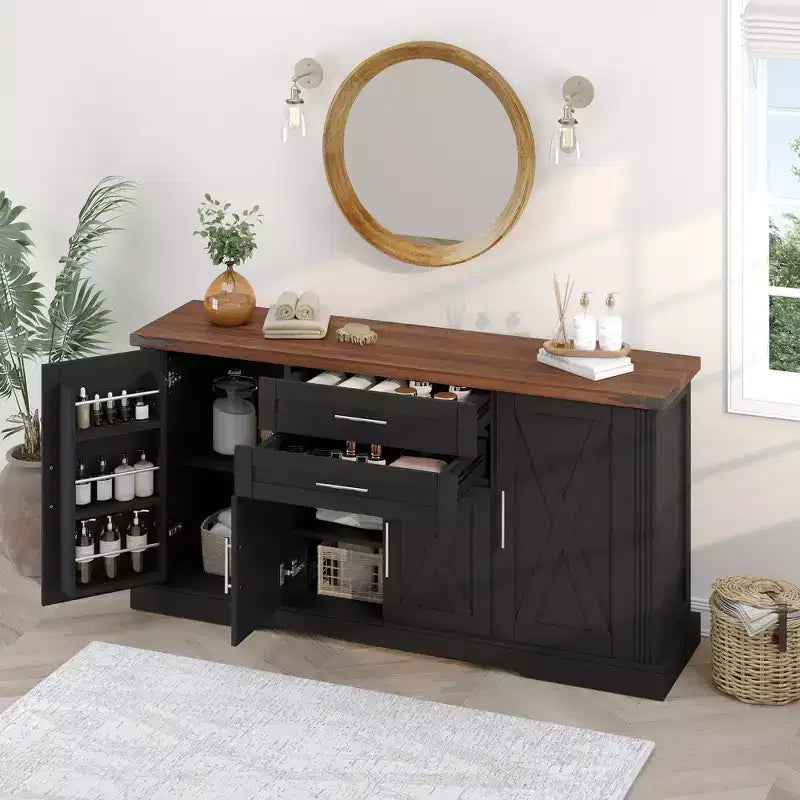 Mobile credenza da fattoria Zeus & Ruta 63 con anta scorrevole a granaio, 2 cassetti, ripiani regolabili, mobile bar/buffet per cucina, ingresso, sala da pranzo