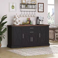 Zeus & Ruta 63 Farmhouse Storage Cabinet with Barn Door, 2 Drawers, Adjustable Shelves, Coffee Bar Buffet for Kitchen, Entryway, Dining Room