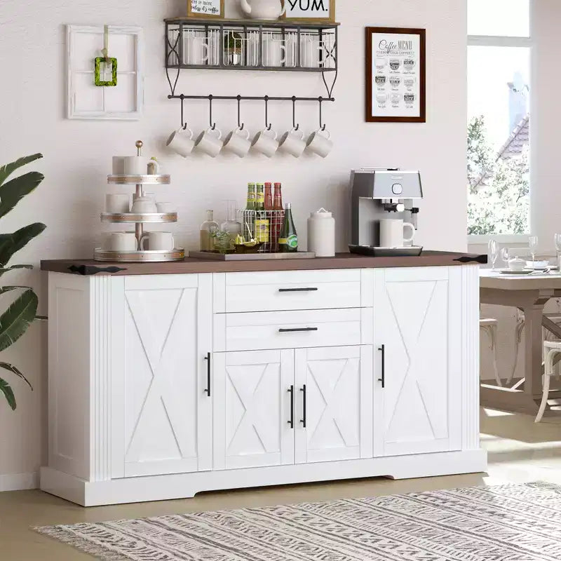 Mobile credenza da fattoria Zeus & Ruta 63 con anta scorrevole a granaio, 2 cassetti, ripiani regolabili, mobile bar/buffet per cucina, ingresso, sala da pranzo