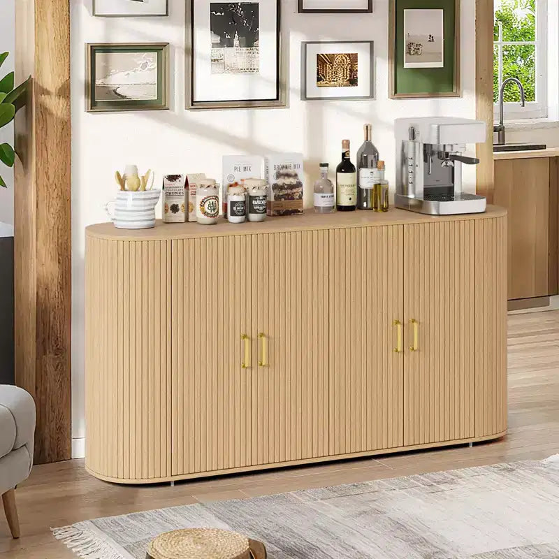 63 Buffet Sideboard Cabinet with Storage, Fluted Accent Credenza with Adjustable Shelves, Modern Sideboard Cabinet with Curvy Edge, Console Table