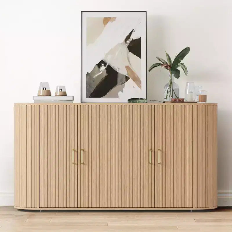 Mobile credenza a buffet da 63 pollici con contenitore, credenza accentata scanalata con ripiani regolabili, mobile credenza moderno con bordo curvo, tavolo consolle