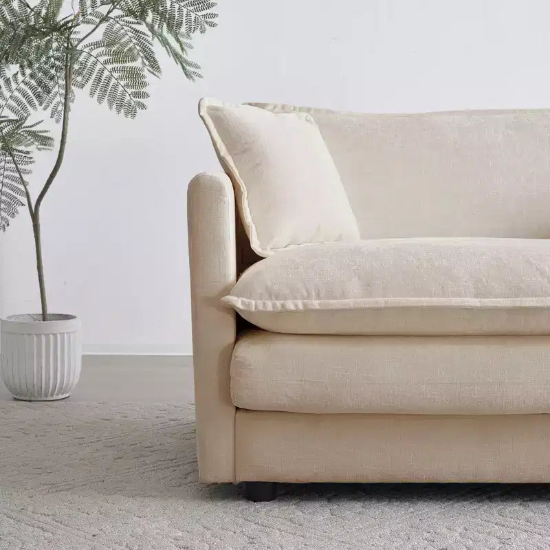 Homy Casa Divano Sezionale Modulare a U in ciniglia con Pouf Reversibili, Profondamente Imbottito, Beige