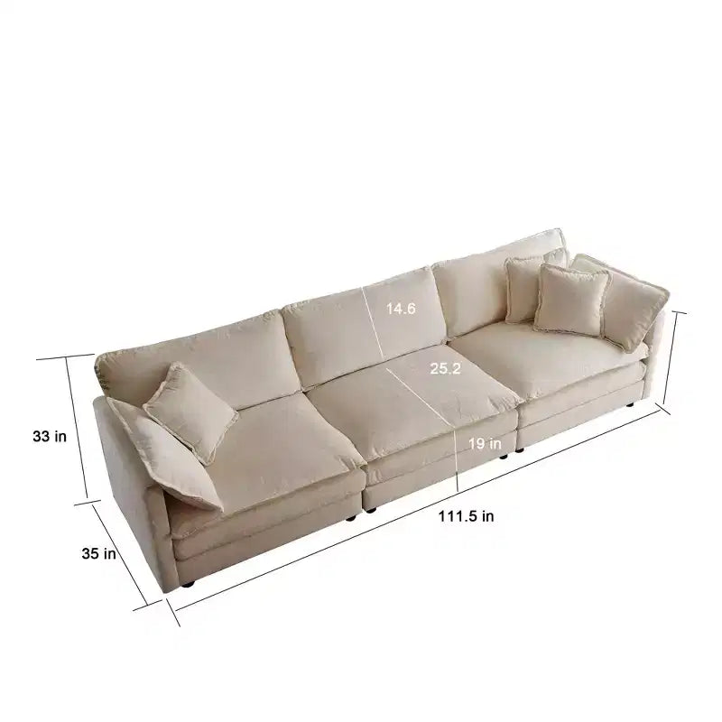 Homy Casa Divano Sezionale Modulare a U in ciniglia con Pouf Reversibili, Profondamente Imbottito, Beige