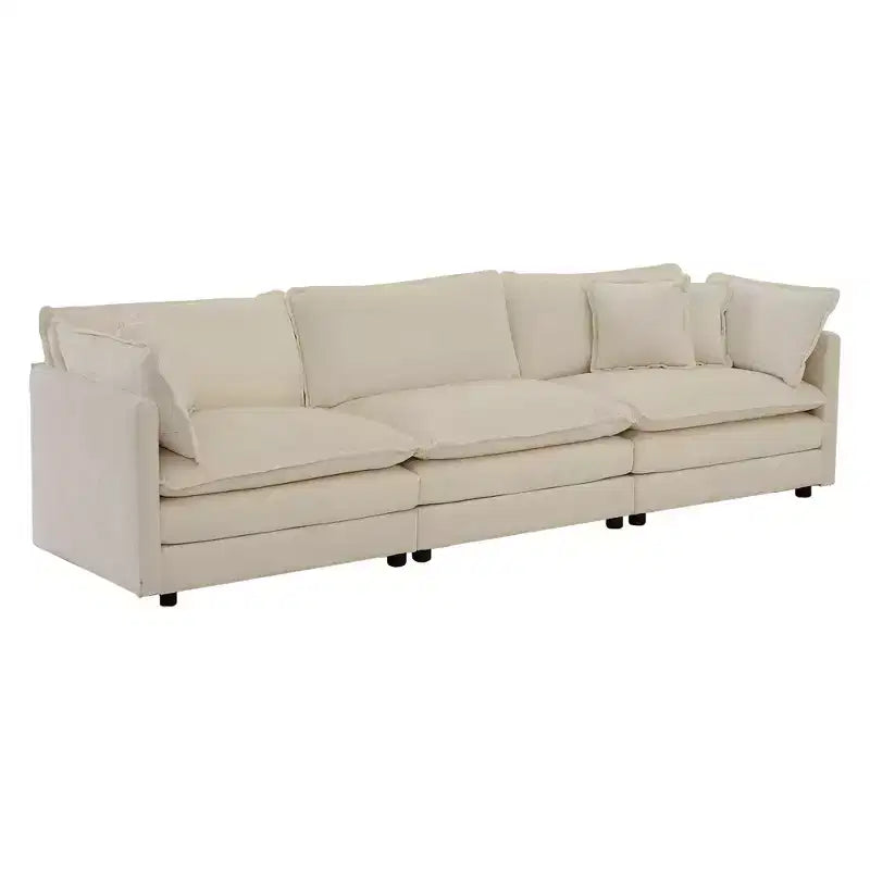 Homy Casa Divano Sezionale Modulare a U in ciniglia con Pouf Reversibili, Profondamente Imbottito, Beige