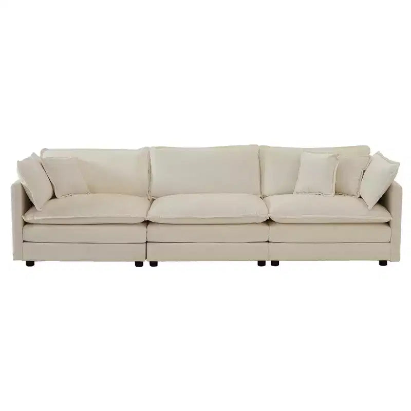 Homy Casa Divano Sezionale Modulare a U in ciniglia con Pouf Reversibili, Profondamente Imbottito, Beige